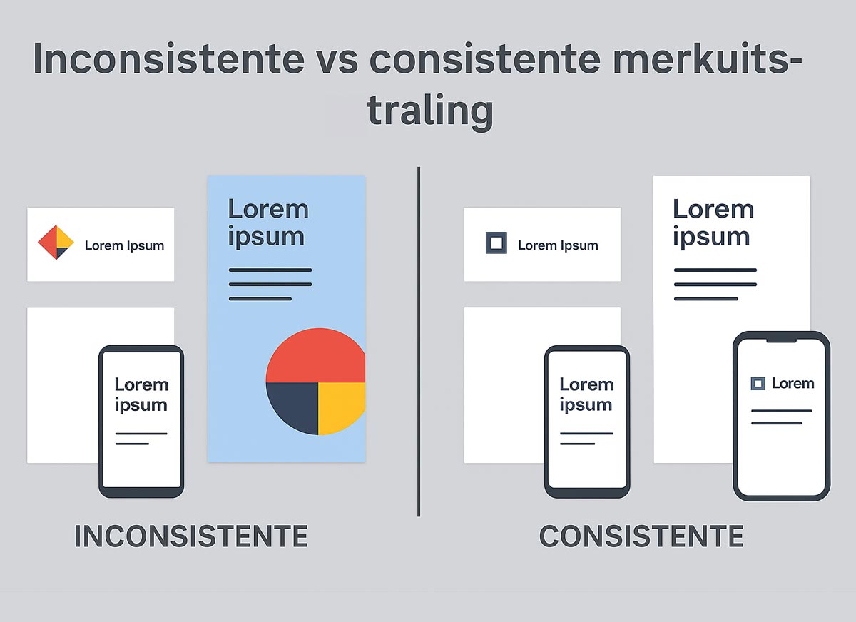 Vergelijking tussen inconsistente en consistente branding in drukwerk en social media