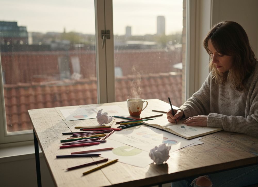 Ontwerpster schetst logo aan de hand van bekend voorbeeld